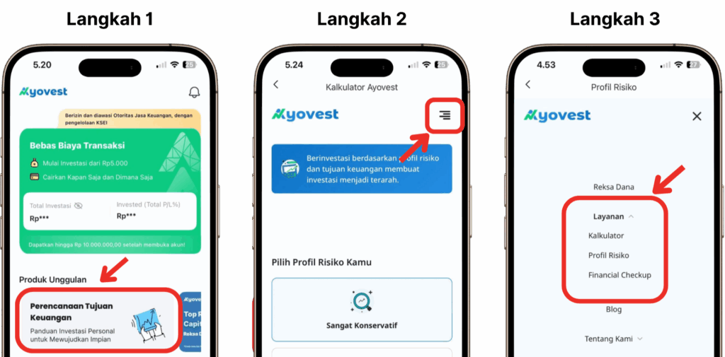 langkah cek profil risiko di aplikasi ayovest